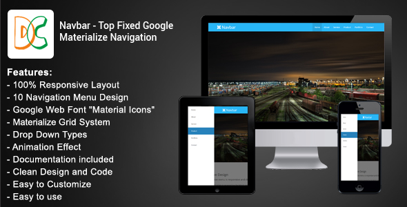 Navbar – Top Fixed Google Materialize Navigation