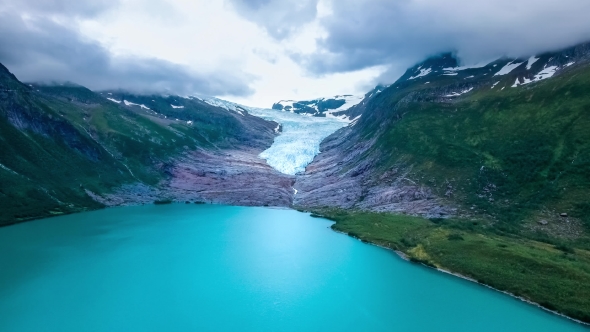 Svartisen Glacier in Norway Aerial View.