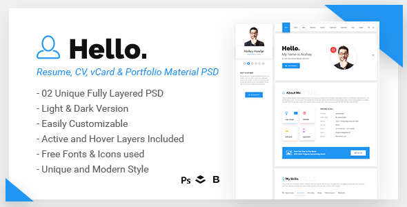 Hello - Resume Google Material PSD Template