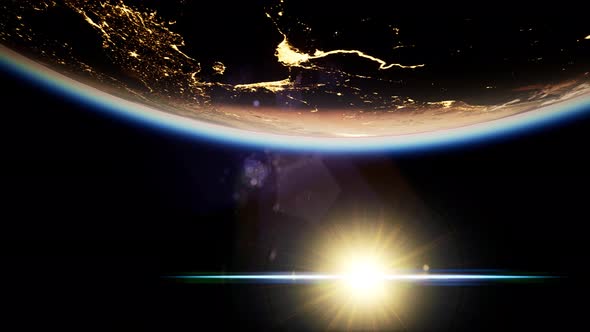 Space, Sun and Planet Earth at Night alt