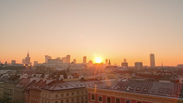 Sunset in the Warsaw City Poland
