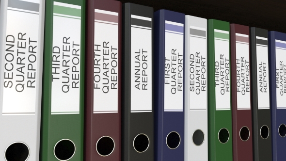 Line of Multicolor Office Binders with Quarter and Annual Reports Tags alt