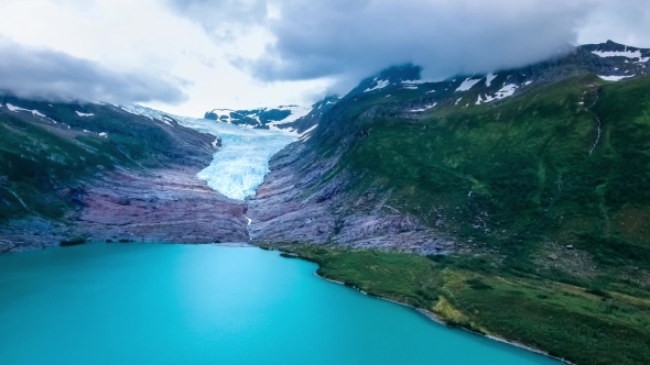 Svartisen Glacier in Norway Aerial View.