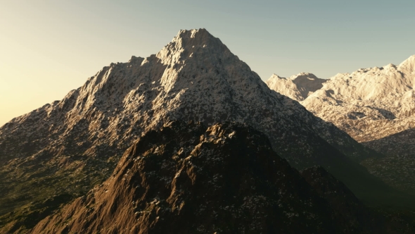 Mountains in Snow at Sunset