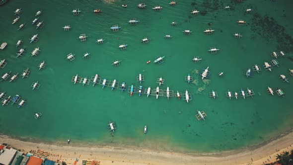 Philippines Tropic Port Cityscape with Vessels Boats Ships at Sea Coast Aerial View