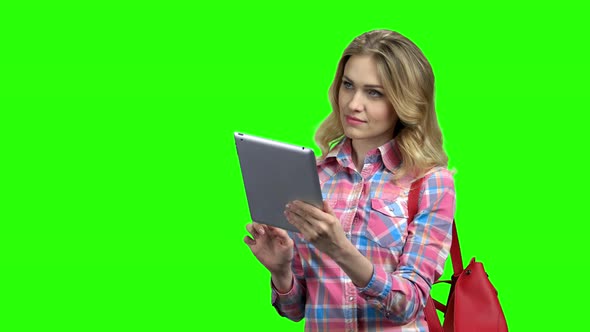 Smart Pretty Girl Working on Digital Tablet