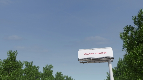 Approaching Big Highway Billboard with Welcome To Sweden Caption alt
