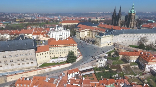 Aerial View of Old Town of Prague and Church Saint Vitus in Prague