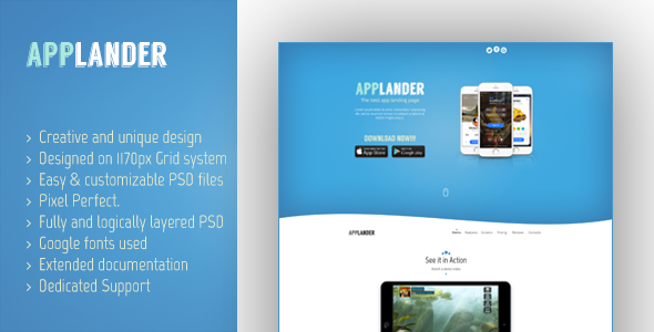 Applander - One Page App Landing PSD Template