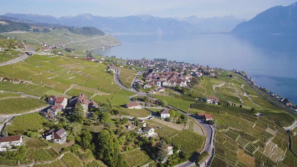 Flying high over Grandvaud and Cully with Lake Léman and the Alps in the backgroundLavaux - Switzer