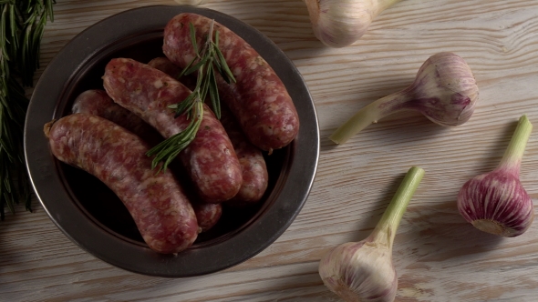 Raw Sausages , Garlic, Rosemary and Old Meat Grinder Parts