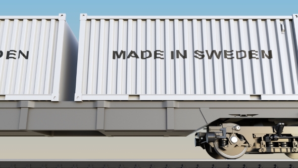 Moving Cargo Train and Containers with MADE IN SWEDEN Caption alt