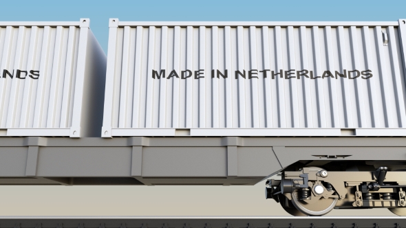 Moving Cargo Train and Containers with MADE IN NETHERLANDS Caption