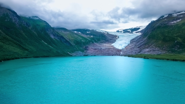 Svartisen Glacier in Norway Aerial View.