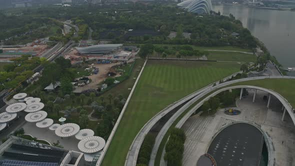 Drone View Of Singapore Skyline Of Marina Bay Sands