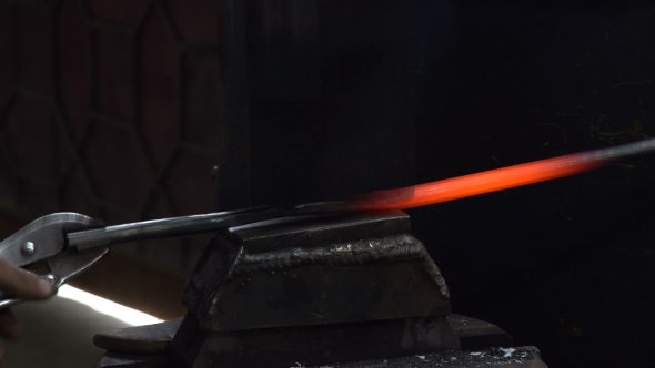 Metal Processing in the Forge. Work on Forging Hammer.