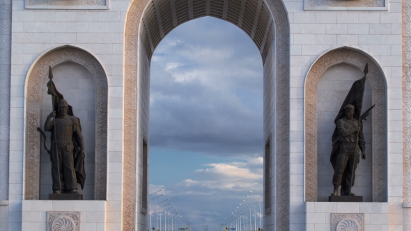 Triumphal Arch  and the Central Part of the City in Astana, Kazakhstan