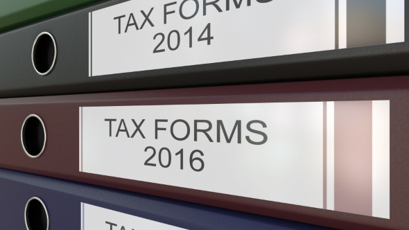 Office Binders with Tax Forms Tags Different Years alt