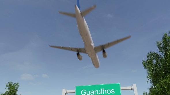 Airplane Arriving To Guarulhos Airport Travelling To Brazil