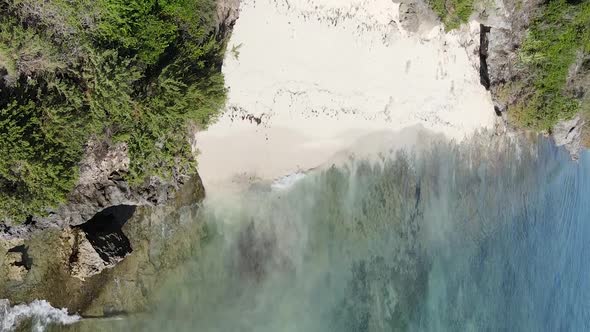 Vertical Video Empty Beach on Zanzibar Island Tanzania Aerial View