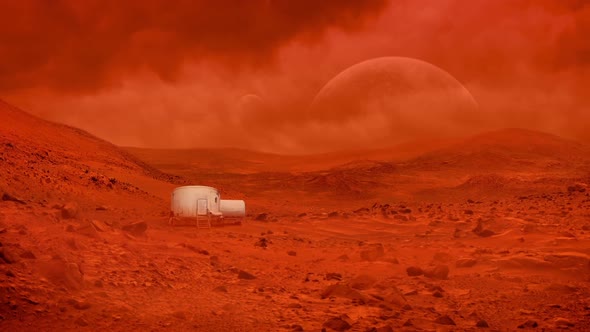 Small Base On Alien Planet In Sandstorm