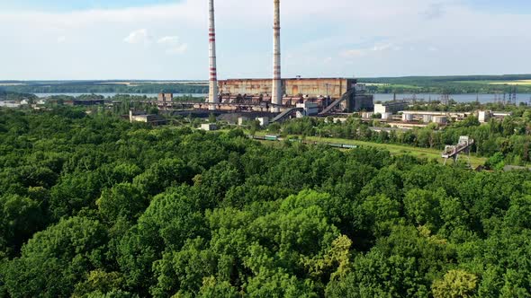 Aerial view Of Industrial Area. Aerial view over the industrial factory