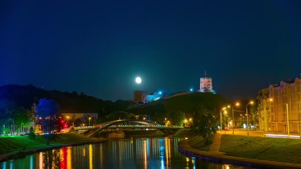 Night Vilnius, Gediminas Tower, the River Neris