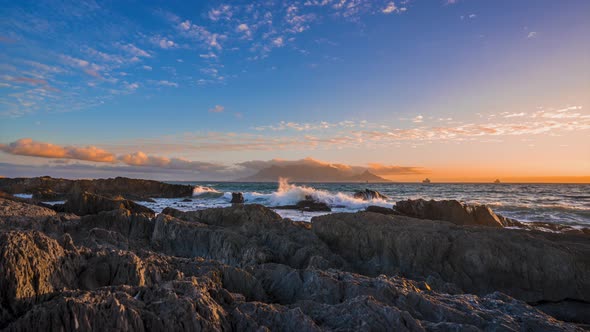 Table Mountain and Big Bay Beach Time Lapse With Forward Dolly  High Speed, Cape Town, South Africa