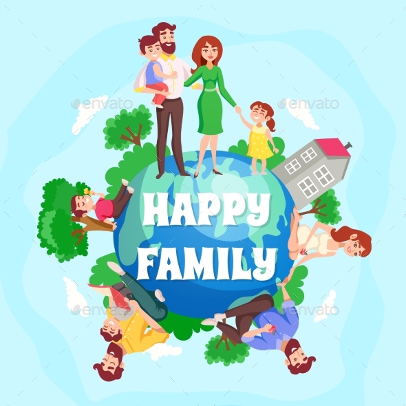 Happy Family Cartoon Composition