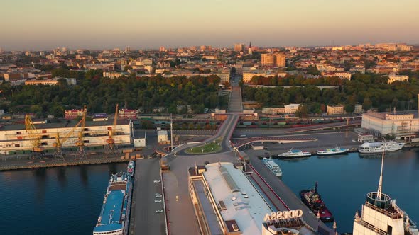 Aerial Shot of Odessa Seaport with Long Piers