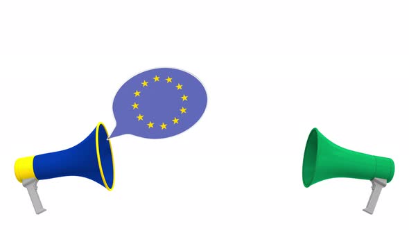 Flags of Nigeria and the European Union on Speech Bubbles