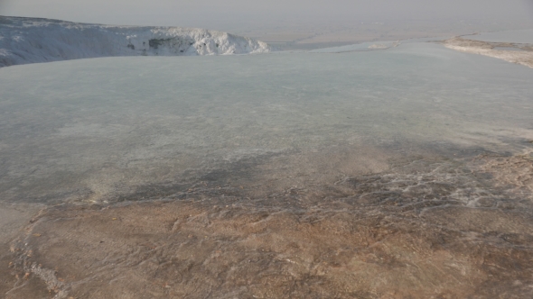 Limestone Travertine with a Steam at Hierapolis Hot Springs, Pamukkale, Turkey