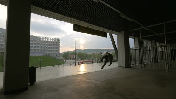 Man practicing parkour moves