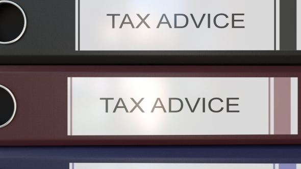 Vertical Stack of Multicolor Office Binders with Tax Advice Tags alt