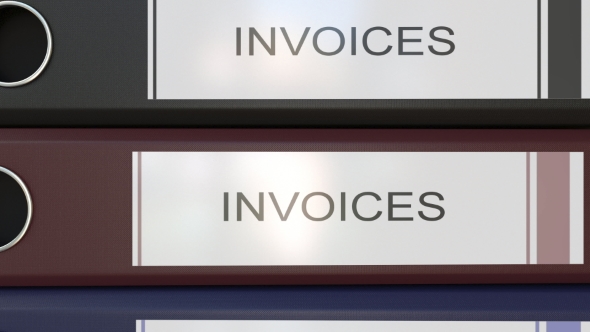 Vertical Stack of Multicolor Office Binders with Invoices Tags alt