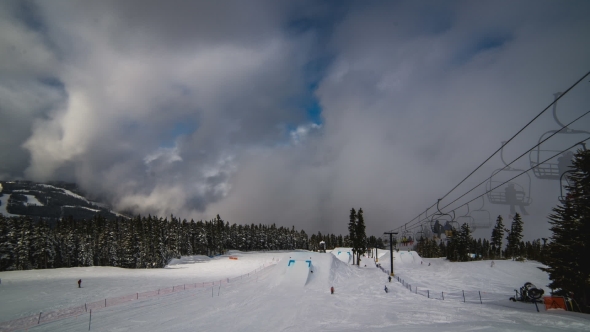 Clouds and Chairlift at Ski Hill From Above