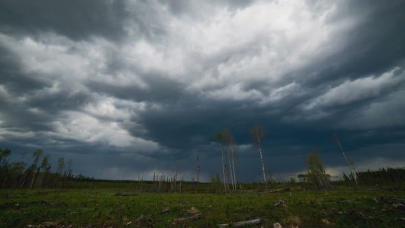 Dramatic Dark Storm Clouds Above a Cutblock in Northern Alberta