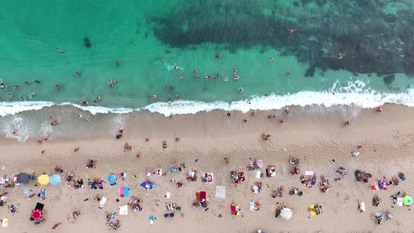 People swim in the sea aerial view 4 K Turkey Alanya