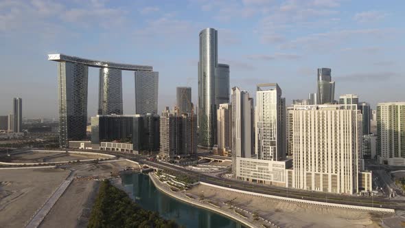 Aerial View on Developing Part of Al Reem Island in Abu Dhabi on a Cloudy Morning