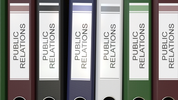 Multiple Office Folders with Public Relations Text Labels