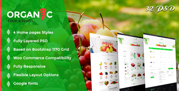 Organic Foods and Fruits PSD Template