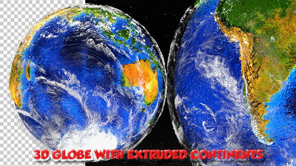 3D Globe with Extruded Continents Southern Hemisphere alt
