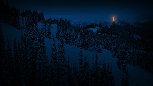 Fire Beacon in the Mountains at Night