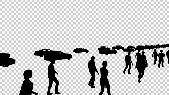 Walking People and Vehicle Traffic Silhouettes alt