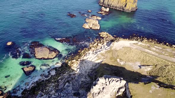 Slow Aerial Fly Over Island with Beautiful Blue Ocean