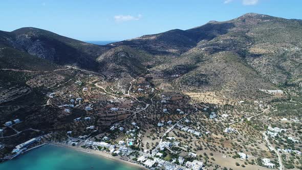 Village of Platis on the island of Sifnos in the Cyclades in Greece from the sky