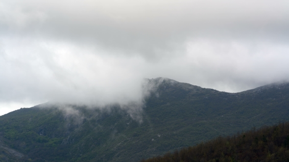 Clouds Formation in the Mountains in Cloudy Weather