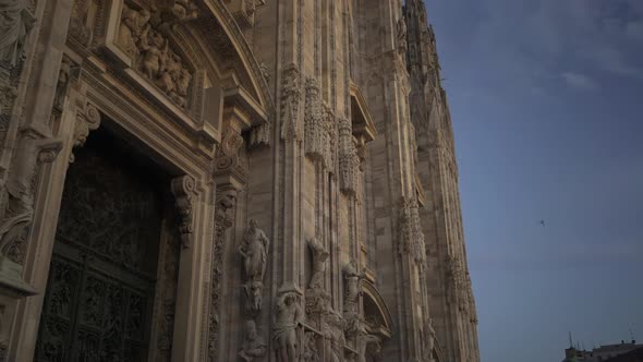 Tilt Up Real Time Medium Shot of a Milan Cathedral. A Popular Tourist Place of Milan.
