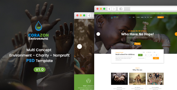 Corazon - Multi Concept Environment / Charity / Green Energy / Nonprofit PSD Template