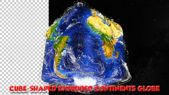 Cube-shaped Extruded Continents Globe Southern Hemisphere alt